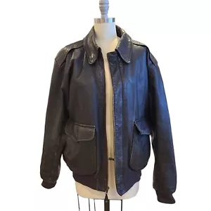 Vtg LL Bean Leather Bomber Aviator Jacket Mens Large Brown A-2 Flight Thinsulate - Picture 1 of 15