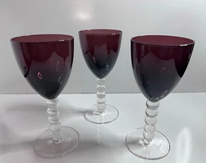 Set of Three Purple Wine Glasses With Clear Stems - Picture 1 of 9