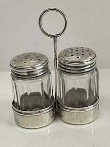 Individual Miniature 800 Silver & Glass Salt and Pepper Shakers With Carrier - Picture 1 of 8