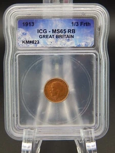 Gran Bretaña 1913 1/3 Farthing ICG MS 65 RB - SOPORTES PARA CUBITOS DE HIELO (BT851) - Imagen 1 de 4