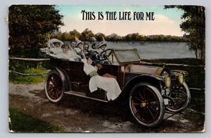 This is the Life for Me Couples Driving Antique Old Car c1910 Germany Postcard - Picture 1 of 3