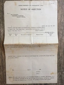 Rare Palestine Document Urban Property Tax Ordinances, Notice Of Objection 1930' - Picture 1 of 2