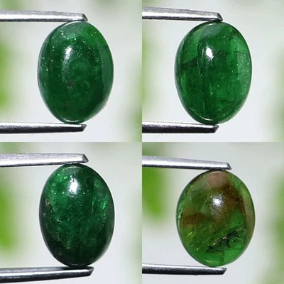 4 PC Natural Tsavorite Ovals~ Rare Green Garnet 9-10mm Untreated Cabochon Parcel - Image 1 of 4
