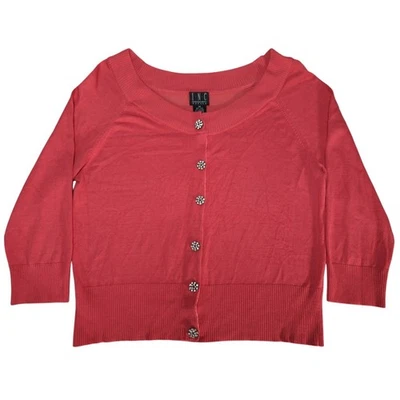 Cárdigan suéter INC Petite para mujer M mezcla de seda botones coral estrás Foto 1 de 4