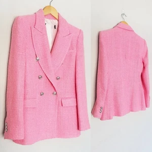 Giacca blazer doppiopetto Zara rosa tweed testurizzato taglia S 7553/687 Barbie - Foto 1 di 13