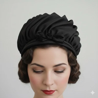 Sombrero de iglesia vintage Hudson's Bay negro estructurado remolino 🇨🇦 Foto 1 de 4