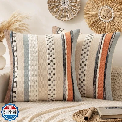 ANRODUO Pack de 2 Fundas de Almohada Decorativas Boho Cojín de Granja 18x18 Foto 1 de 4