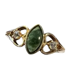 Anillo Banda Vintage Avon Verde Manzana Jade y Estrás Tono Dorado 18K HGE Talla 6.75 - Imagen 1 de 15