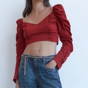 Neu mit Etikett Zara Langarm gerafftes bauchfreies Oberteil - Bild 1 von 5