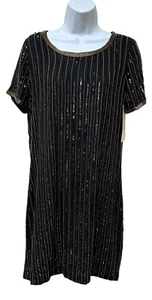 Vintage Glam Formal Pailletten Cocktail Party Kleid Schwarz Gold Elegant Gr. 6 NEU - Bild 1 von 12