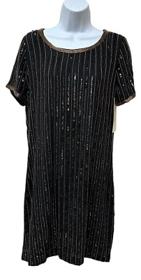 Vestido De Colección Glamour Formal Lentejuelas Cóctel Fiesta Negro Dorado Elegante Talla 6 NUEVO Foto 1 de 4