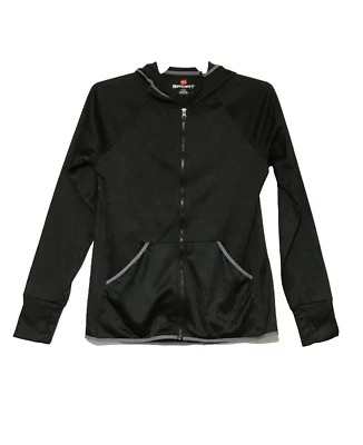 Chaqueta Hanes Sport Con Capucha Mujer Mediana Negra Gris Borde Cálida Otoño Acogedora Suave Foto 1 de 4