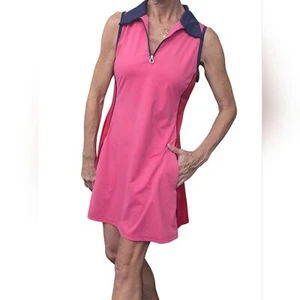 Kinona Pink Sleeveless Golf Tennis Dress Small Zip Neck Activewear Pockets - Picture 1 of 13