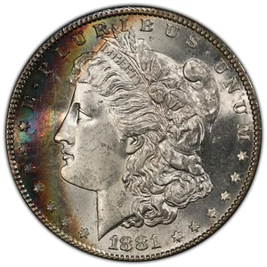1881-S Morgan Silver Dollar PCGS MS64 Rainbow Toning - Picture 1 of 8