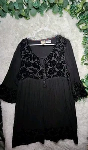 [849] Vestido Boho Knox Rose Talla XXL Negro Gamuza Floral Manga Campana - Imagen 1 de 5
