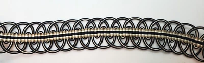 Black & tan Gimp Loop trim 1 yard vintage Rayon/Cotton edging 2"w,  Drapes, upho - Image 1 of 3