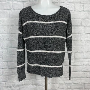Hollister Small Sweater Pullover Striped Gray White Long Sleeve Cotton Blend - Picture 1 of 11