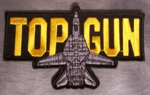 Embroidered Military Patch U S Navy Top Gun NEW yellow on black with jet plane - Picture 1 of 1