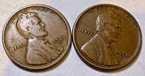 1920-S Lincoln Wheat 1c Duo ~ VF?~Distinct Wheat Lines ~2 Coins ~ Bargain! ~ C47 - Picture 1 of 8