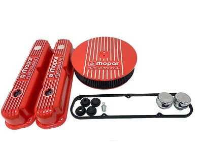 NOS Mopar 318 340 360 Valve Cover & Air Cleaner Kit - Orange Finned -  Die Cast - Image 1 of 4