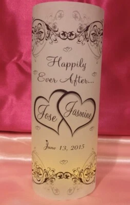 Personalized TWO HEARTS Vellum Wedding Luminaries Table Centerpieces 15, 25, 30 - Image 1 of 4