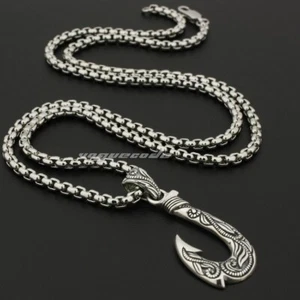 925 Sterlingsilber Fischhaken Herren Biker Wippe Punk Anhänger 8P011A Stahl N 24" - Bild 1 von 12