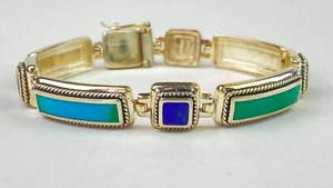 STERLING SILVER 925 LT THAILAND Bracelet Color Inlay Stones 25g - Picture 1 of 11