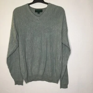 Tundra Canada Sweater Men Large Green Knit V-Neck Light Pull-Over Long Sleeve - Picture 1 of 7