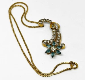 Vintage Louis Stern Lustern GF Rhinestone Flower Brooch Pin Pendant Necklace - Picture 1 of 6