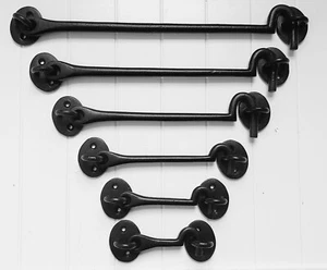 Puerta de hierro con gancho y ojo de cabina negra puerta de cobertizo de alta resistencia 76 - 300 mm 3" - 12" pulgadas - Imagen 1 de 5