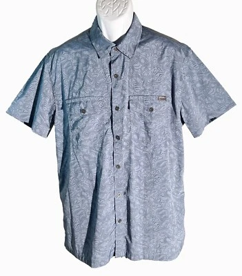 EDDIE BAUER Men's Short Sleeve Metal Button Down Shirt Blue Large Slim - Image 1 of 4