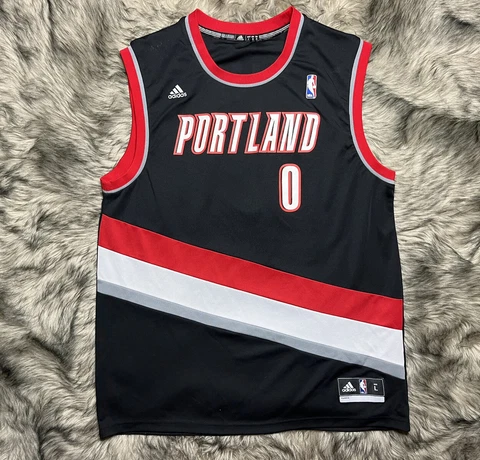 Portland Trailblazers Damian Lillard #0 Black Adidas NBA Basketball Jersey Sz L Cover