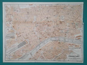 1936 MAP - GERMANY Deutscheland  Frankfurt City Plan + Thuringer Wald Forest - Picture 1 of 7