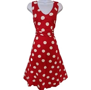 Womens Boden Red White Polka Dot Sleeveless Linen Cotton Dress With Pockets 8L. - Picture 1 of 10