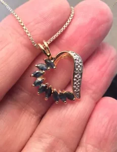 Pretty Ross Simons Sterling Silver Gold Plated Sapphire Diamond Heart Pendant - Picture 1 of 10