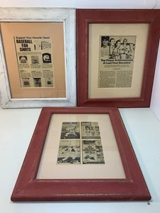 Lot If 3 Old Basebal News Paper Framed - Picture 1 of 4
