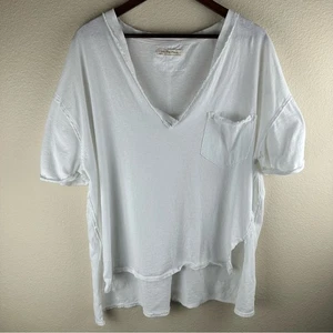 We the Free Keep Me VNeck Tee Womens Medium Oversized White Distressed Grunge - Picture 1 of 15