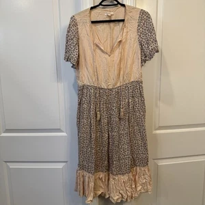 Lauren Conrad M Ivory Cottage Core Kleid Kurzarm Bauern Boho Hippie fließend - Bild 1 von 4