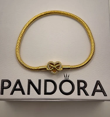 Nuevo Brazalete 100% Oro 14k Brillante Infinito Corazón Cierre Dije 563758C01 - 18cm Foto 1 de 3