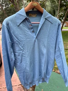Vintage 1970s Pringle Of Scotland 100% Pure Wool Collared Sweater Mens L Blue! - Picture 1 of 3
