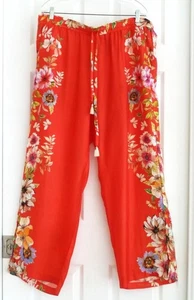 Pantalones Johnny Was Sedosos Cupra/Rayón Coral Floral Elastizados Cintura Pierna Completa Bolsillo XL - Imagen 1 de 12
