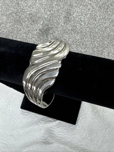 Vintage Sterlingsilber konturierte Kanäle gewellt breit Manschette 6" Armband 37 Gramm - Bild 1 von 11