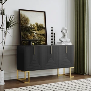 Modern Kommode Sideboard mit 3 Türen Küchenschrank Aufbewahrungsschrank Schwarz - Bild 1 von 16