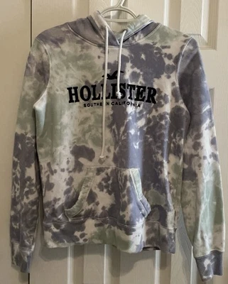 Hollister Hoodie Women's XS Blue White Tie Dye Iconic Feel Good Fleece Pullover - Image 1 of 4