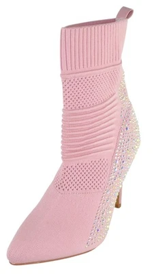 Forever Mujeres Calcetín Botines Tacón Alto Botines Elastizados Tejido Stiletto Rosa Foto 1 de 4