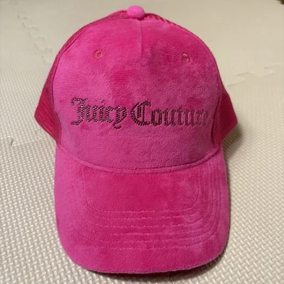Juicy Couture Hot Rosa Terciopelo Camionero Sombrero Estrás Logo Snapback Gorra Y2K Pop Foto 1 de 4