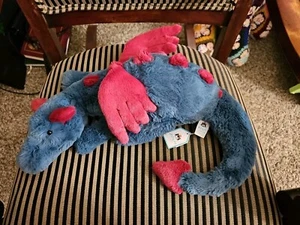 NWT Jellycat DEXTER DRAGON - MEDIUM/Large Plush Blue Maroon Super Soft New - Picture 1 of 4
