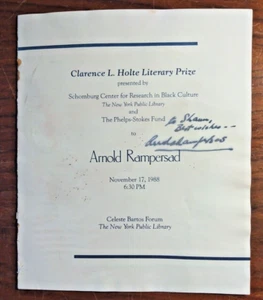 Arnold Rampersad Signed 1988 Clarence L. Holte Literary Prize Winner Program - Picture 1 of 6