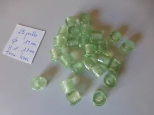 Lot de 25 grosses perles tubes de verre anciennes vintage vert transparent - Picture 1 of 4