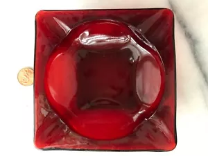 Vintage MCM Ruby Red Glass Ashtray Anchor Hocking 4.5 in No Chips RETRO SWANK - Picture 1 of 2